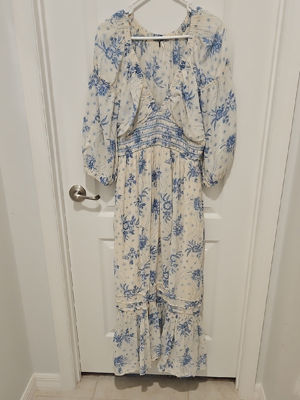 Free People "Golden Hour" Blue Floral Print Maxi Dress M